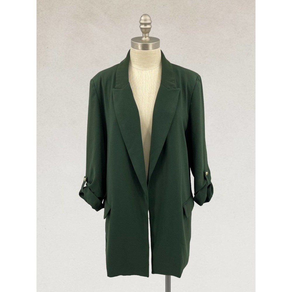 T Tahari $108 Open Front Blazer Jacket Size XL 14 16 Dark Green Longline